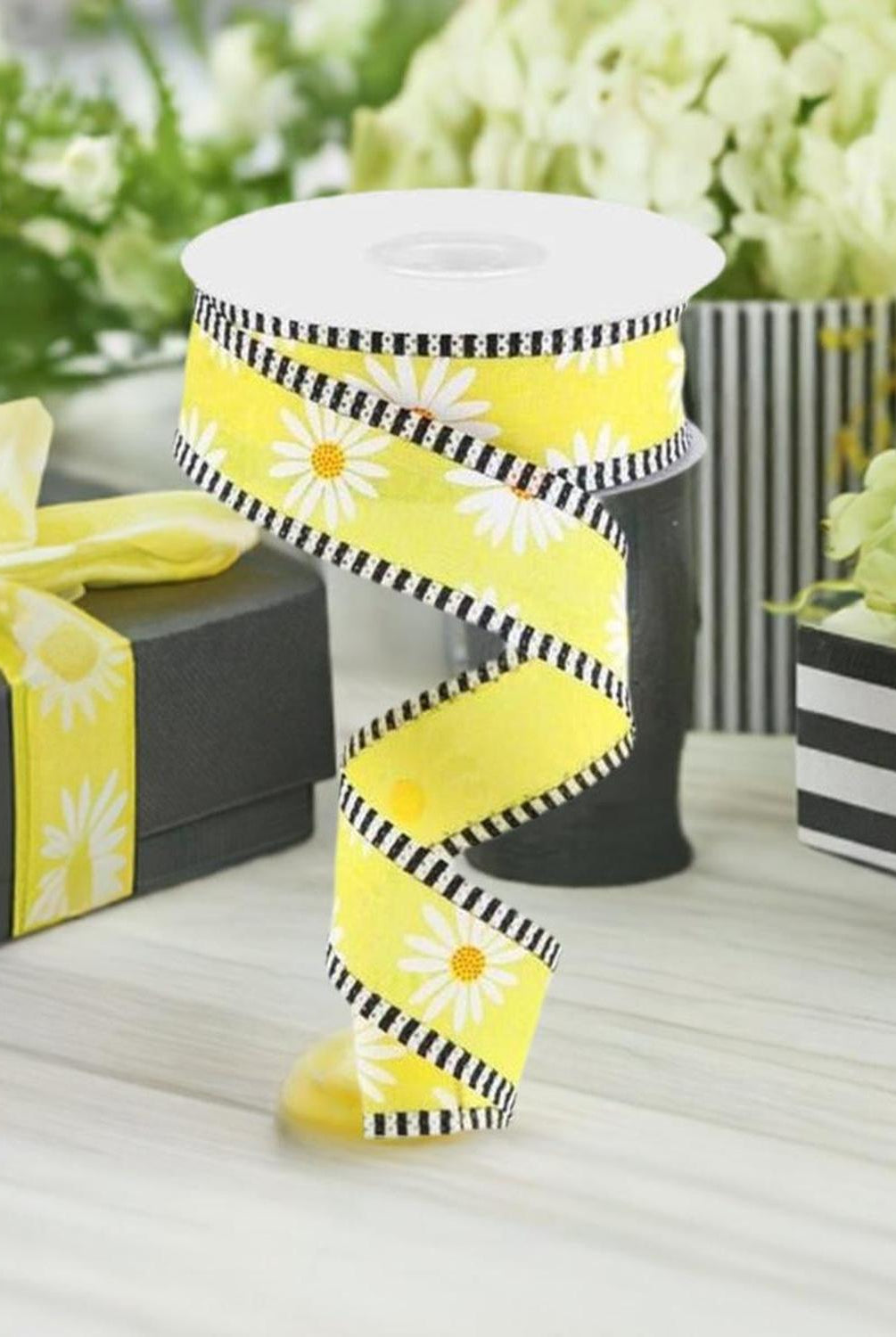 Shop For 1.5" Daisy Stripe Royal Ribbon: Yellow (10 Yards) at Michelle's aDOORable Creations