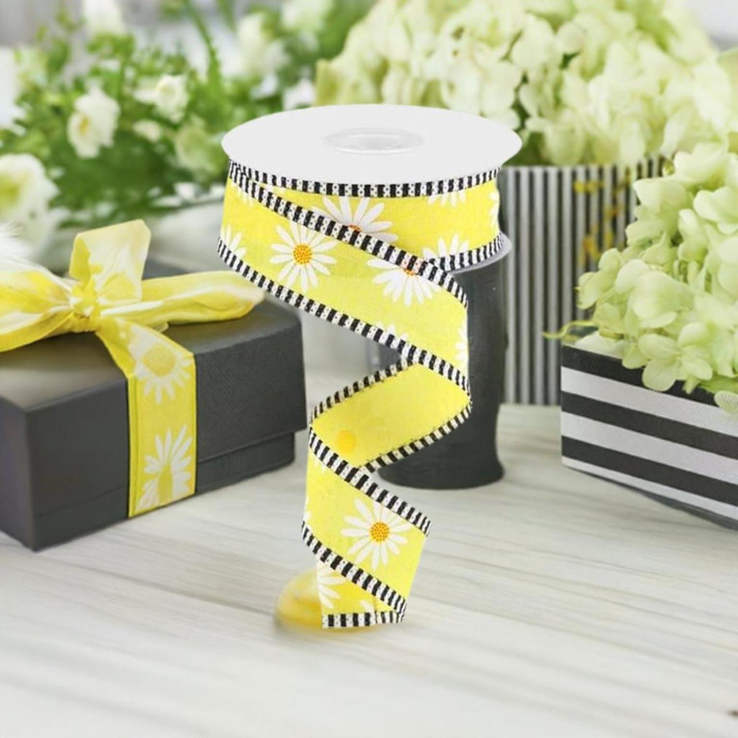 Shop For 1.5" Daisy Stripe Royal Ribbon: Yellow (10 Yards) at Michelle's aDOORable Creations