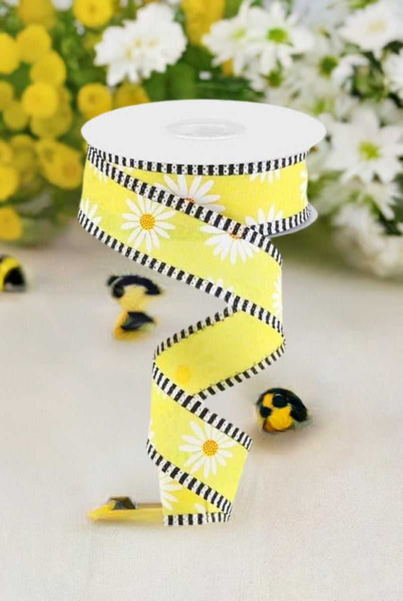 Shop For 1.5" Daisy Stripe Royal Ribbon: Yellow (10 Yards) at Michelle's aDOORable Creations