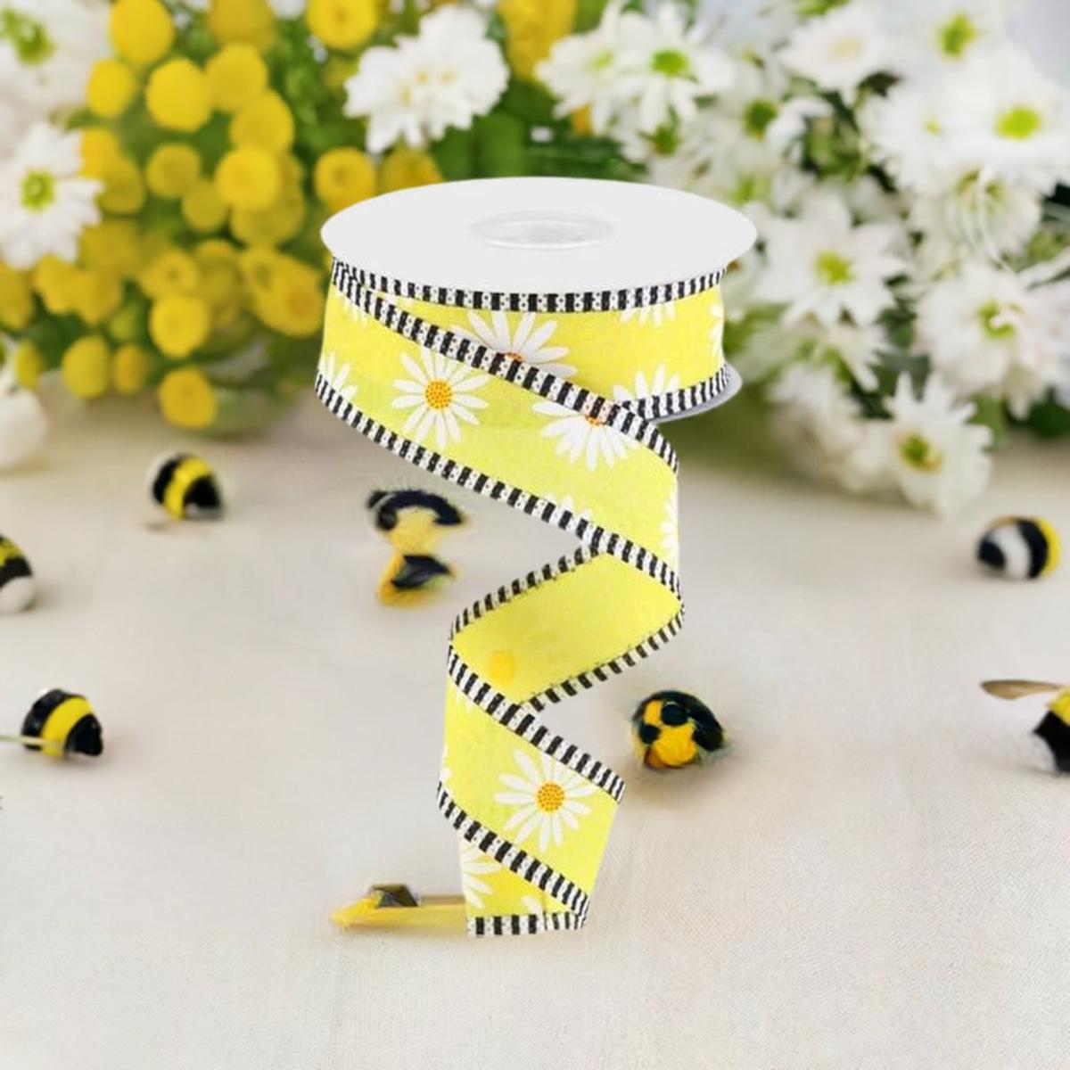 Shop For 1.5" Daisy Stripe Royal Ribbon: Yellow (10 Yards) at Michelle's aDOORable Creations