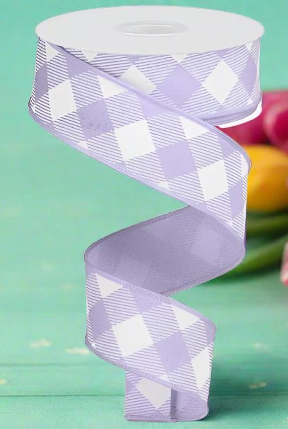 Shop For 1.5" Diagonal Check On Royal Ribbon: Lavender & White (10 Yards) at Michelle's aDOORable Creations