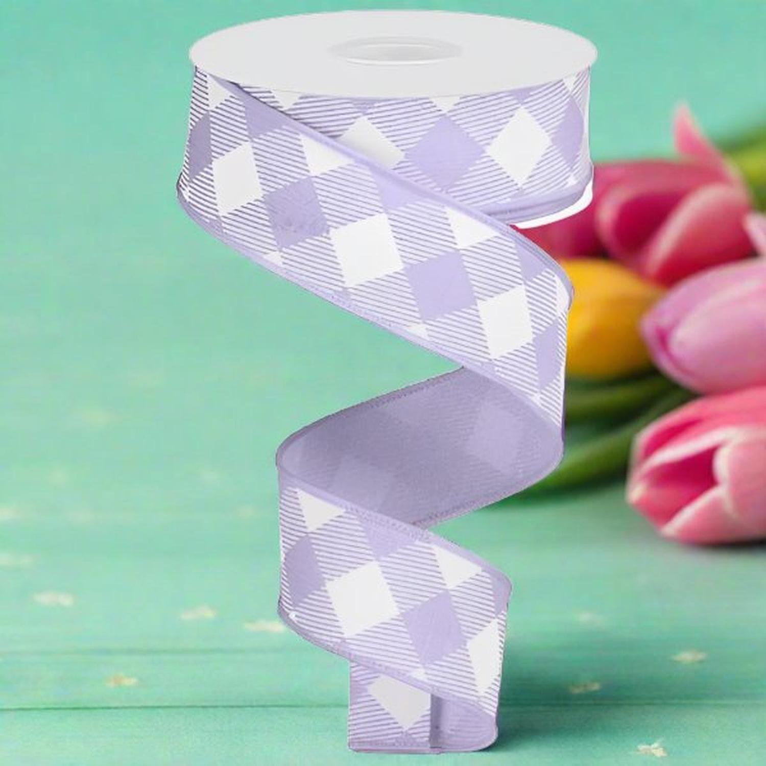 Shop For 1.5" Diagonal Check On Royal Ribbon: Lavender & White (10 Yards) at Michelle's aDOORable Creations