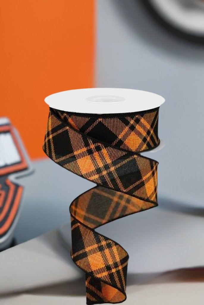 Shop For 1.5" Diagonal Stripe and Check Ribbon: Orange (10 Yards) at Michelle's aDOORable Creations
