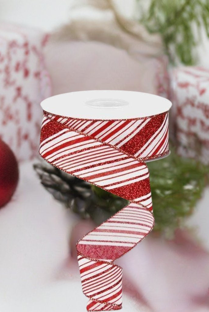 Shop For 1.5" Diagonal Stripes Ribbon: Red (10 Yards) at Michelle's aDOORable Creations