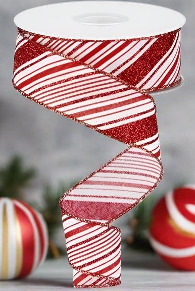 Shop For 1.5" Diagonal Stripes Ribbon: Red (10 Yards) at Michelle's aDOORable Creations