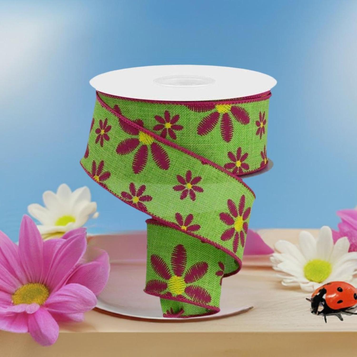 Shop For 1.5" Embroidered Daisy Ribbon: Lime Green (10 Yards) at Michelle's aDOORable Creations