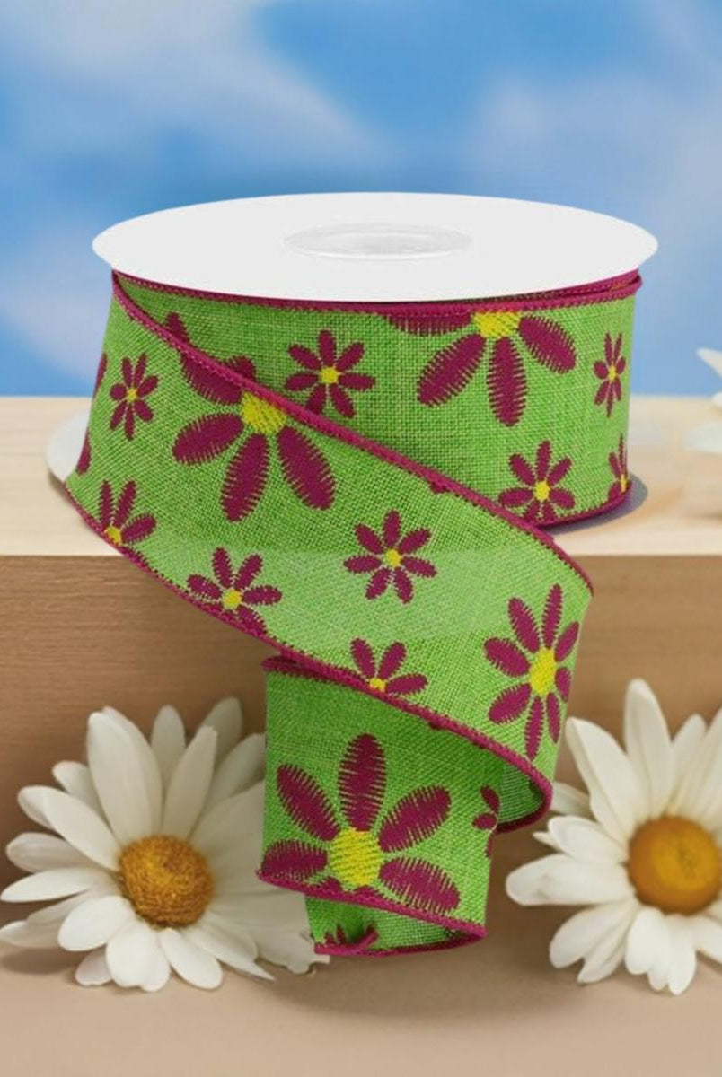 Shop For 1.5" Embroidered Daisy Ribbon: Lime Green (10 Yards) at Michelle's aDOORable Creations