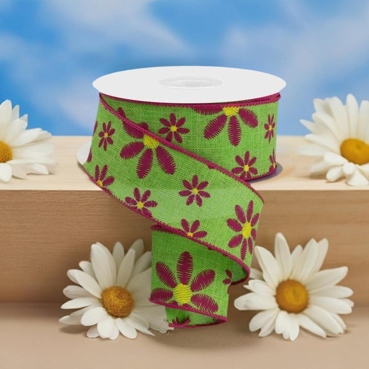 Shop For 1.5" Embroidered Daisy Ribbon: Lime Green (10 Yards) at Michelle's aDOORable Creations