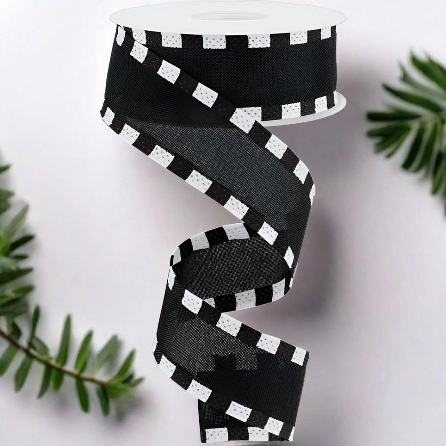 Shop For 1.5" Faux Royal Burlap/Stripe Edge Ribbon: Black (10 Yards) at Michelle's aDOORable Creations