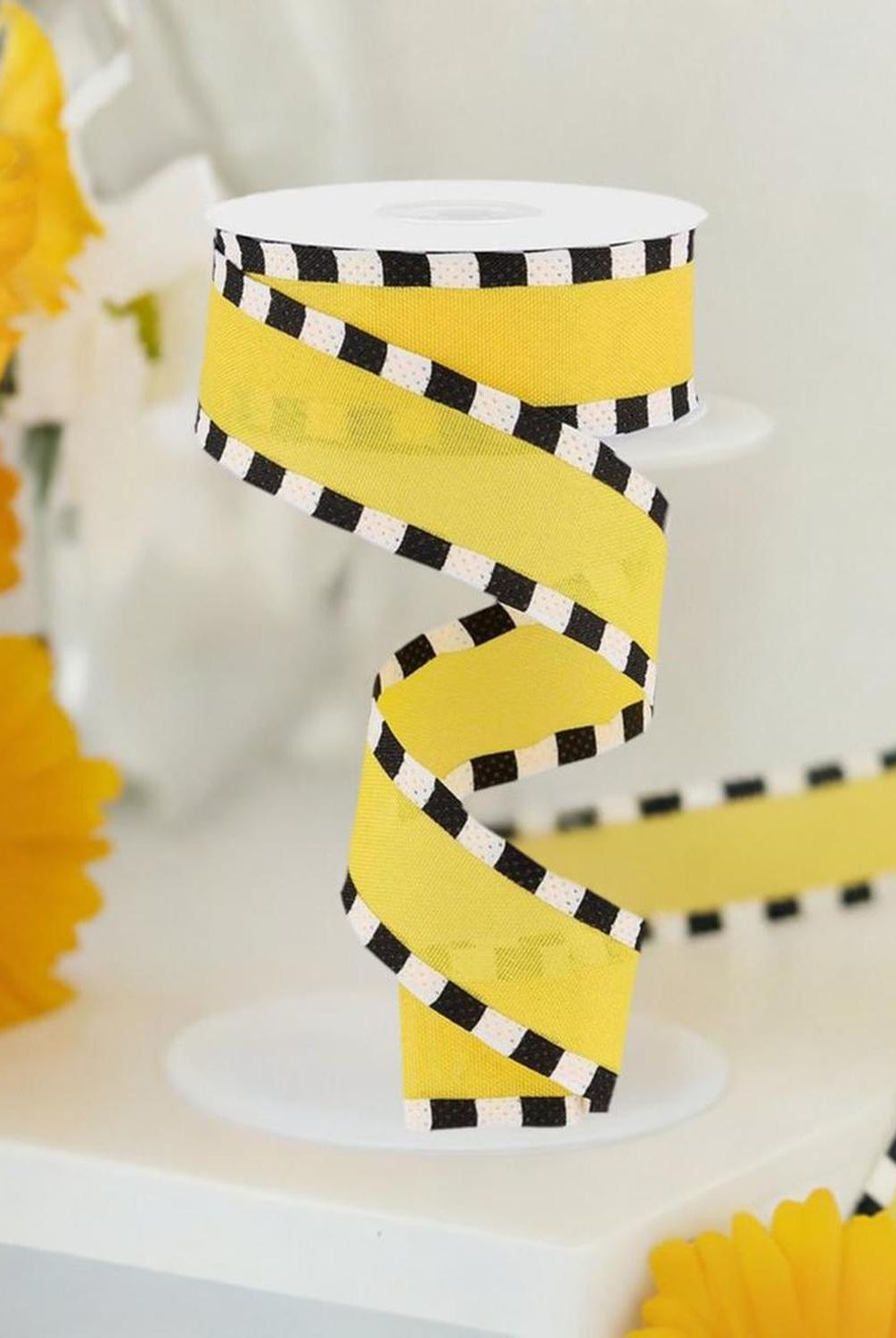 Shop For 1.5" Faux Royal Burlap/Stripe Edge Ribbon: Yellow (10 Yards) at Michelle's aDOORable Creations