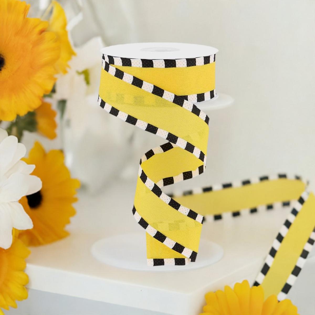 Shop For 1.5" Faux Royal Burlap/Stripe Edge Ribbon: Yellow (10 Yards) at Michelle's aDOORable Creations