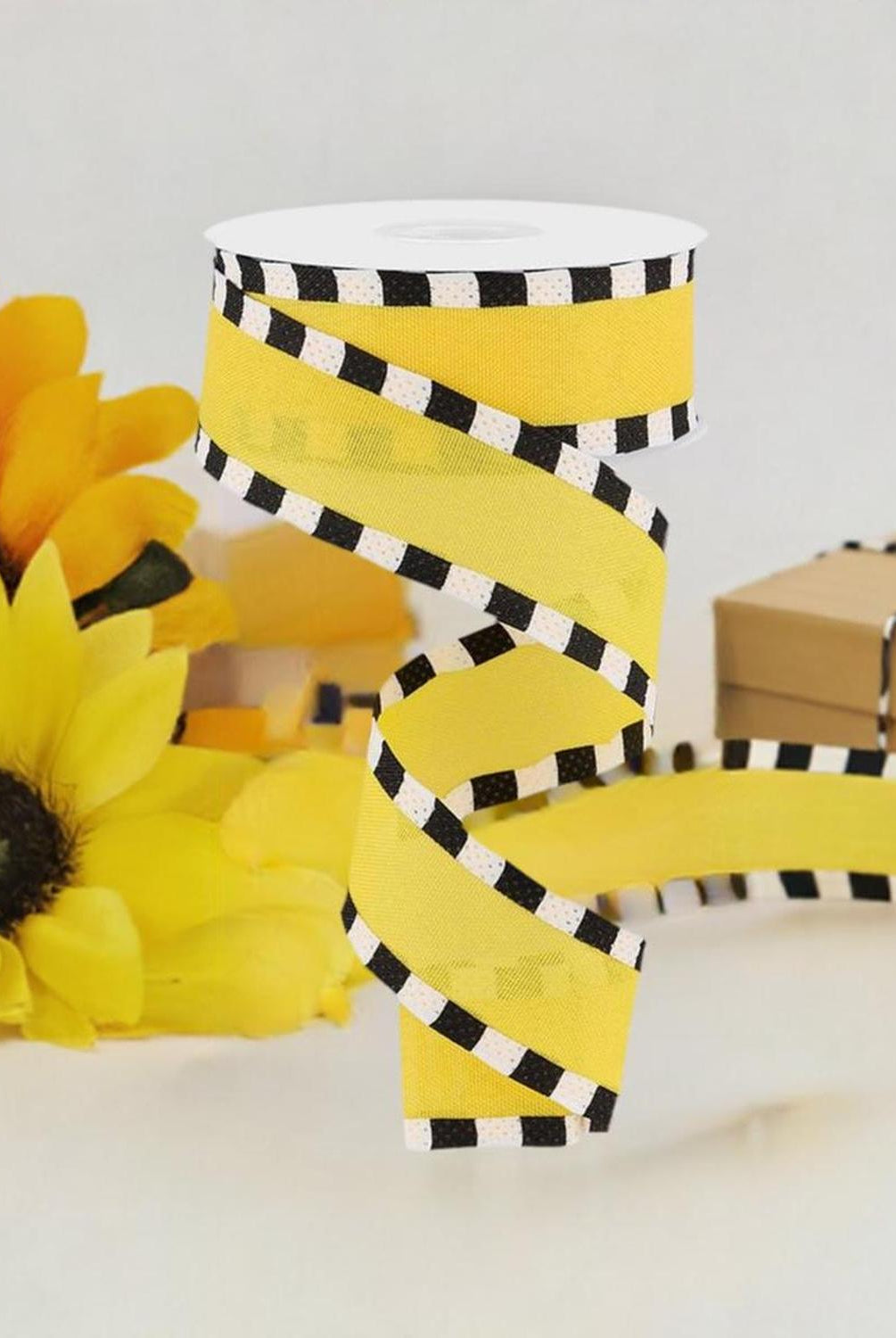 Shop For 1.5" Faux Royal Burlap/Stripe Edge Ribbon: Yellow (10 Yards) at Michelle's aDOORable Creations
