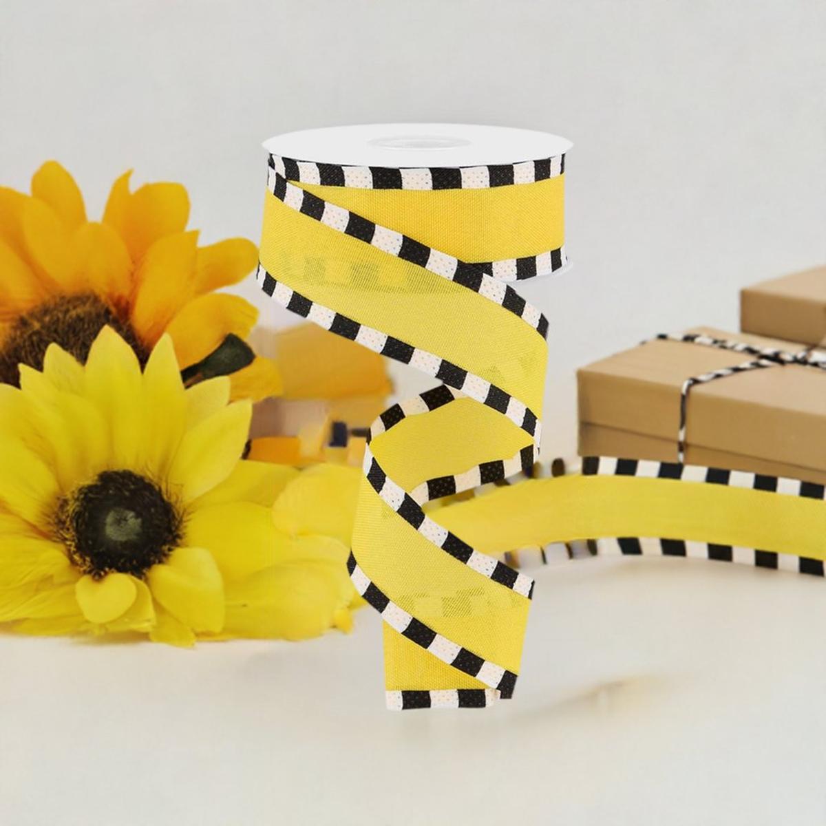 Shop For 1.5" Faux Royal Burlap/Stripe Edge Ribbon: Yellow (10 Yards) at Michelle's aDOORable Creations