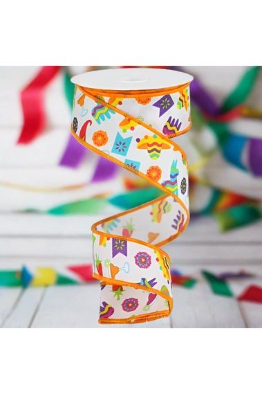 1.5" Fiesta Ribbon: White (10 Yards) - Michelle's aDOORable Creations - Wired Edge Ribbon