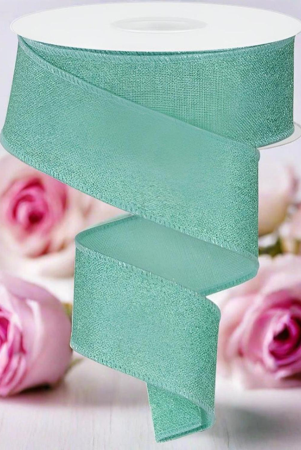 Shop For 1.5" Fine Glitter on Royal Ribbon: Mint Green (10 Yards) at Michelle's aDOORable Creations