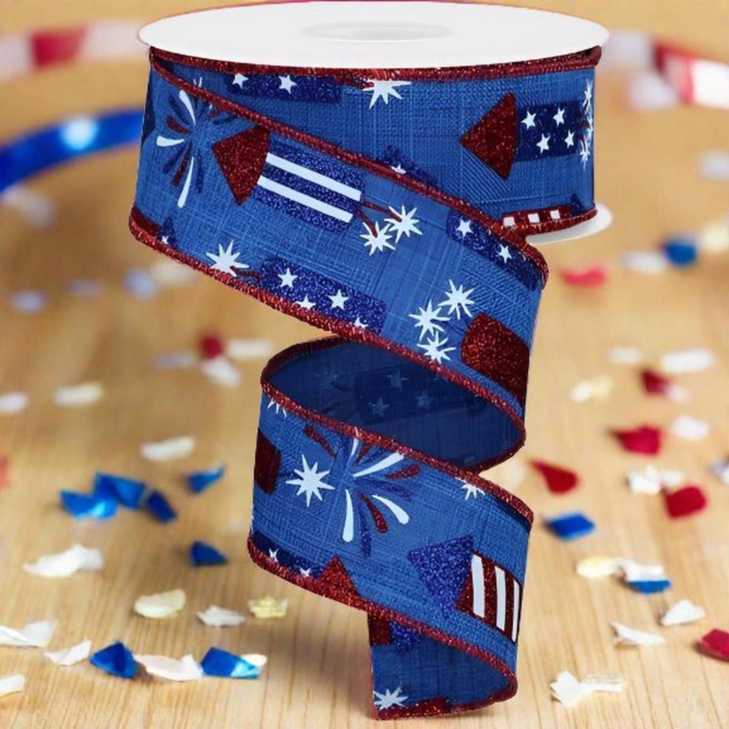 Shop For 1.5" Firecrackers Ribbon: Royal Blue (10 Yards) at Michelle's aDOORable Creations