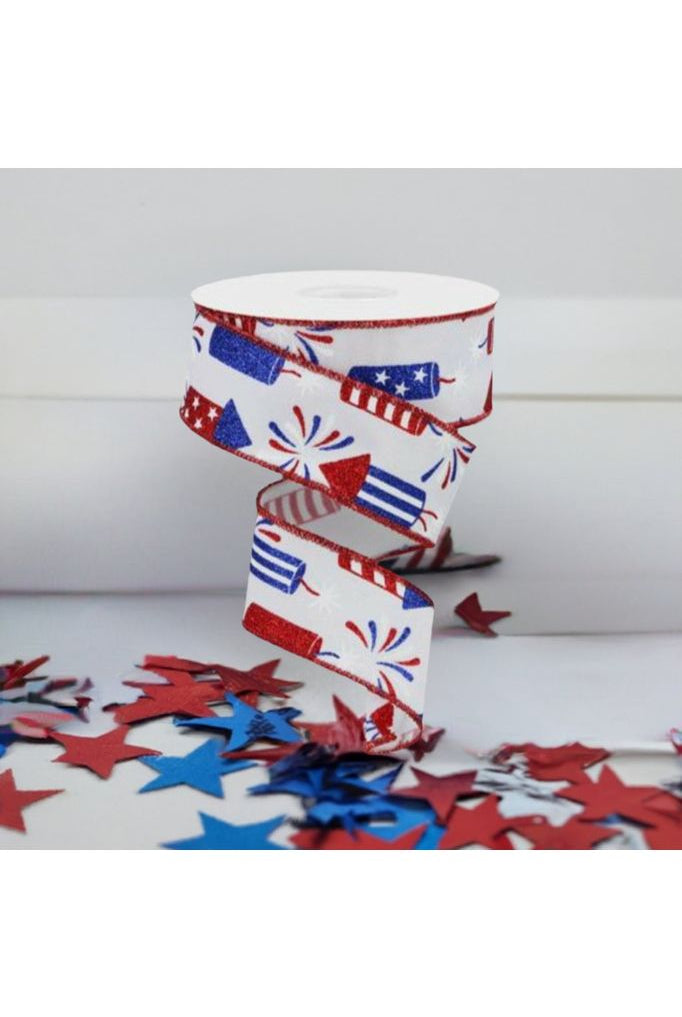 1.5" Firecrackers Ribbon: White (10 Yards) - Michelle's aDOORable Creations - Wired Edge Ribbon