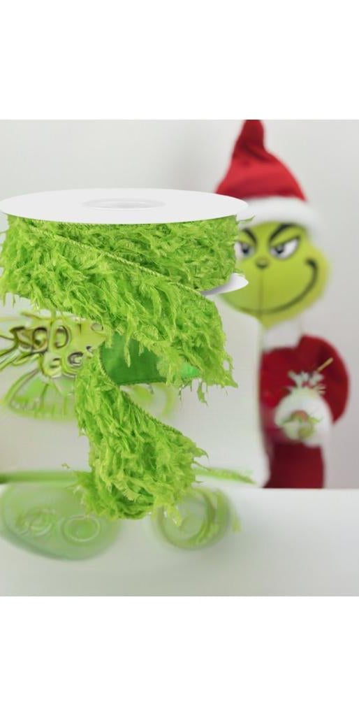 1.5" Furry Ribbon: Lime Green (10 Yards) - Michelle's aDOORable Creations - Wired Edge Ribbon