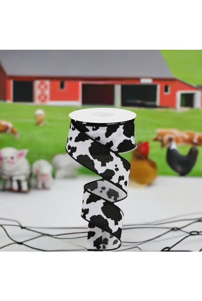 1.5" Fuzzy Cow Print Ribbon: Black & White (10 Yards) - Michelle's aDOORable Creations - Wired Edge Ribbon