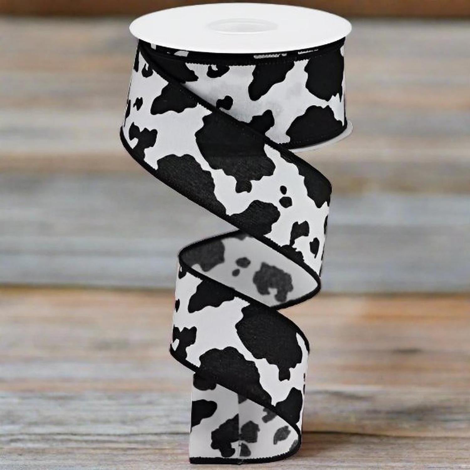 Shop For 1.5" Fuzzy Cow Print Ribbon: Black & White (10 Yards) at Michelle's aDOORable Creations