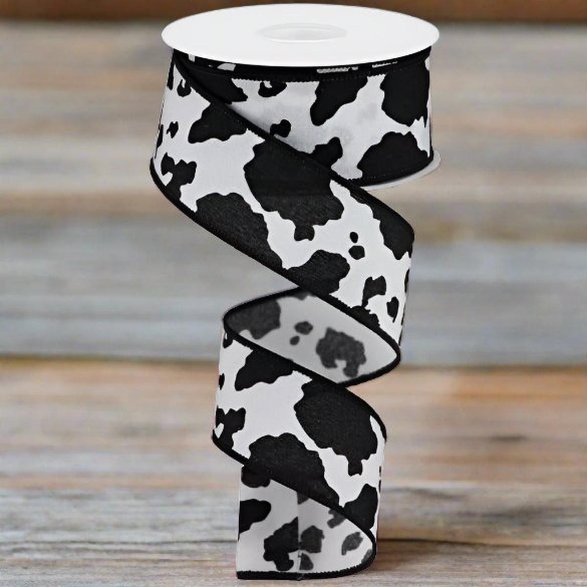 Shop For 1.5" Fuzzy Cow Print Ribbon: Black & White (10 Yards) at Michelle's aDOORable Creations