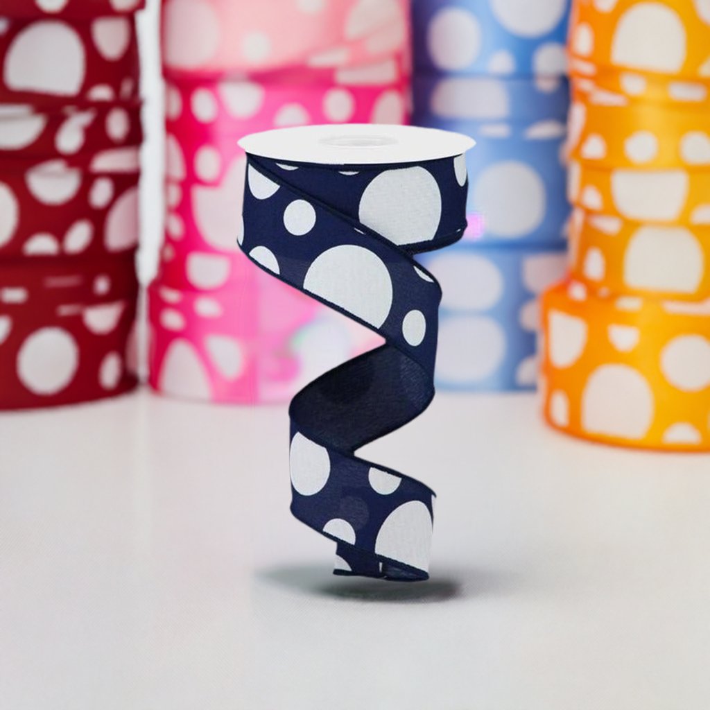 Shop For 1.5" Giant Three Size Polka Dot Ribbon: Navy Blue (10 Yards) at Michelle's aDOORable Creations