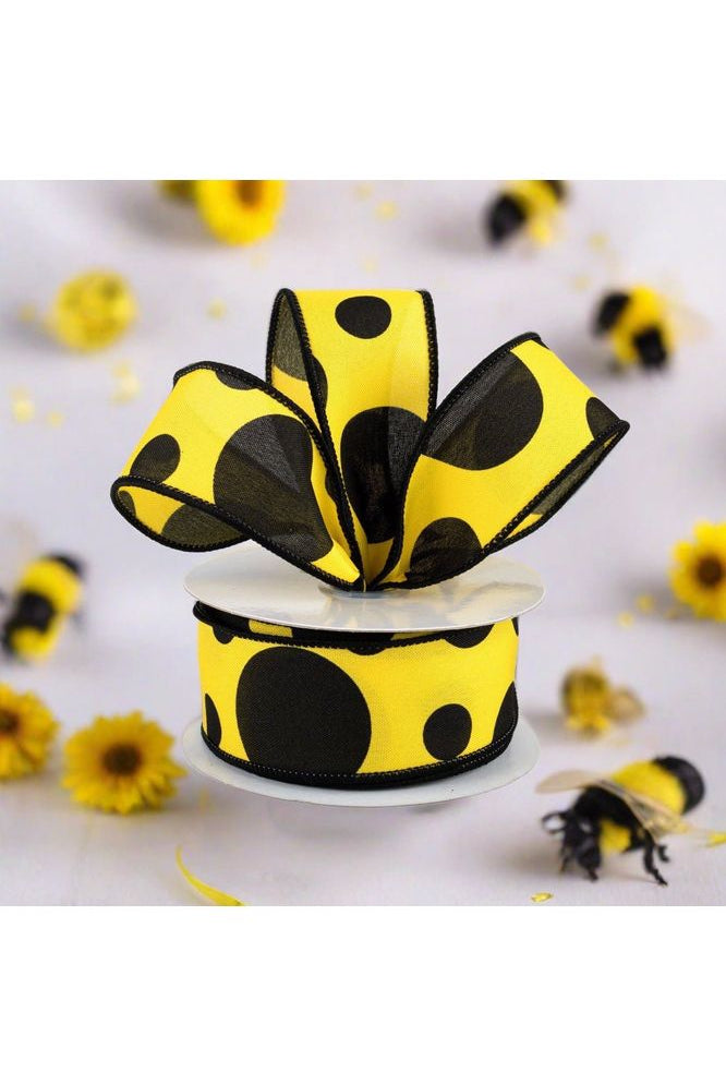 1.5" Giant Three Size Polka Dot Ribbon: Yellow & Black (10 Yards) - Michelle's aDOORable Creations - Wired Edge Ribbon