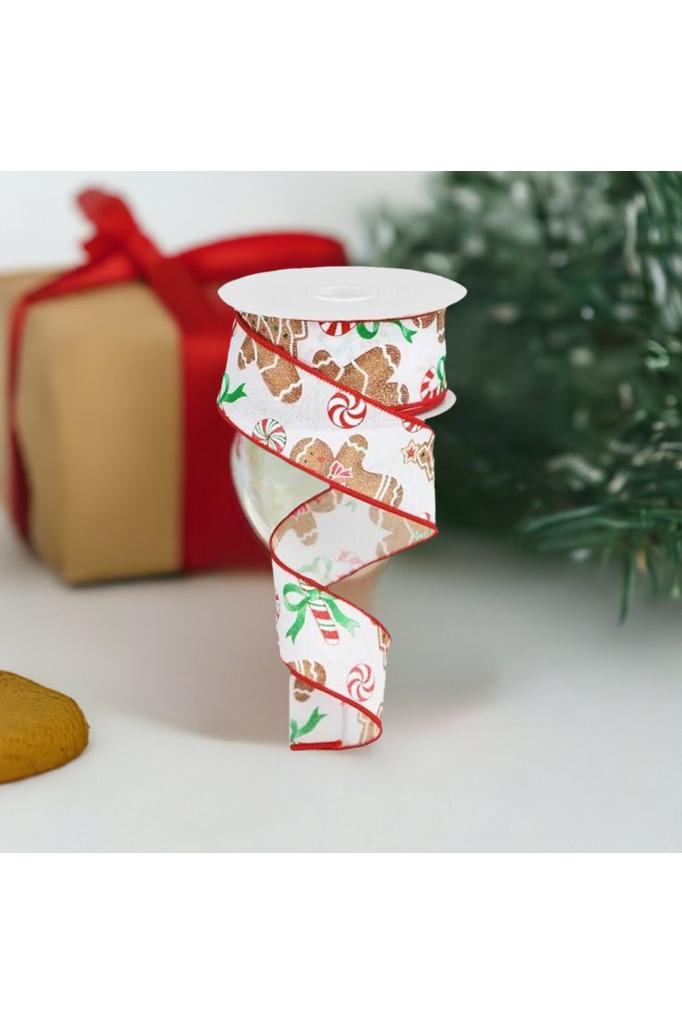 1.5" Gingerbread Candy Ribbon: White (10 Yards) - Michelle's aDOORable Creations - Wired Edge Ribbon