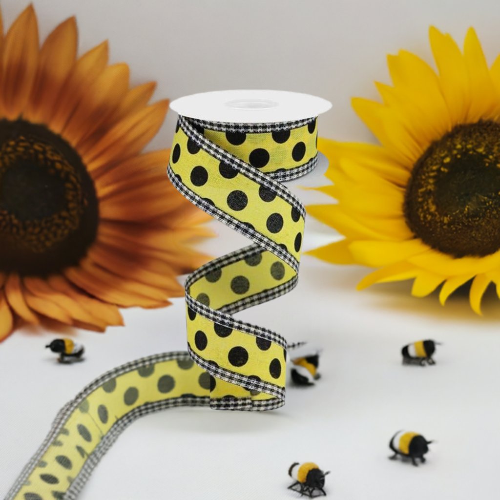 Shop For 1.5" Medium Polka Dots Gingham Edge: Yellow & Black (10 Yards) at Michelle's aDOORable Creations