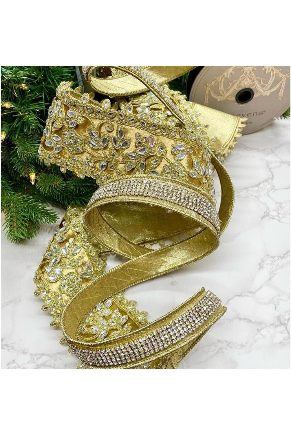 1" Metallic Dupion Duchess Jewel Ribbon: Gold (5 Yards)