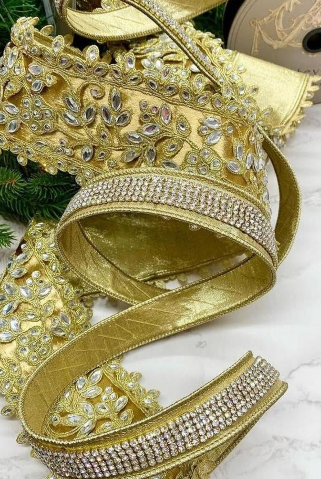 1" Metallic Dupion Duchess Jewel Ribbon: Gold (5 Yards)
