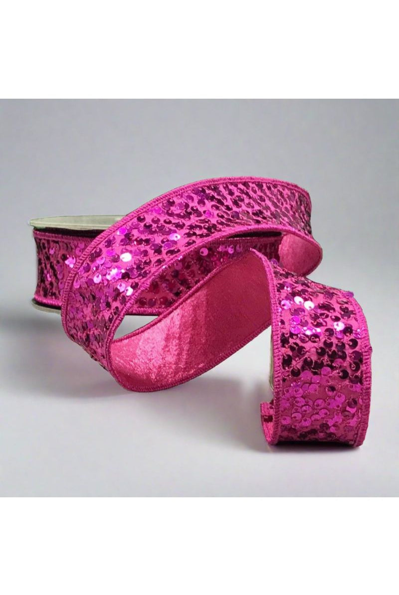 1.5" Metallic Sequin Ribbon: Hot Pink (10 Yards) - Michelle's aDOORable Creations - Wired Edge Ribbon