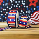Shop For 1.5" Navy Glitter Stripes With Stars Ribbon: Natural (10 Yards) at Michelle's aDOORable Creations