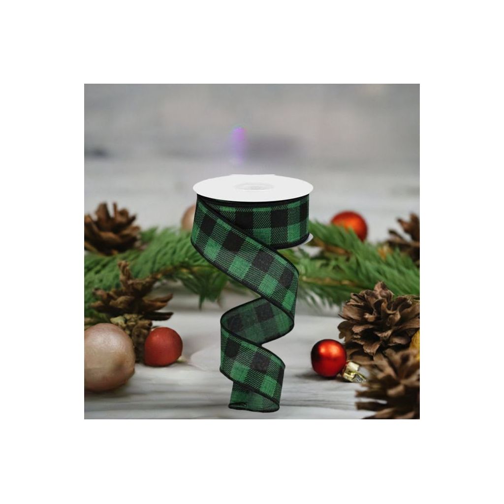 Shop For 1.5" Printed Plaid Check Ribbon: Emerald Green (10 Yards) at Michelle's aDOORable Creations