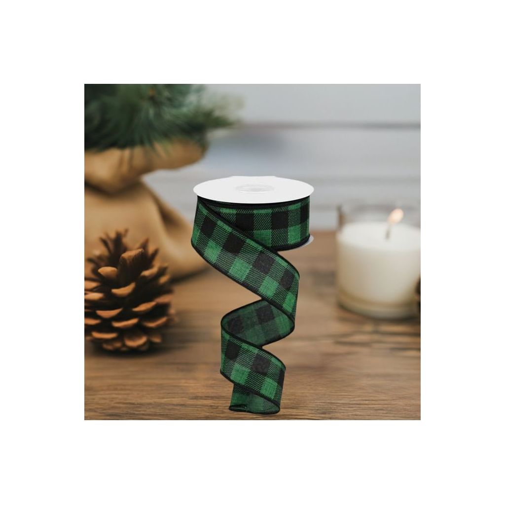 Shop For 1.5" Printed Plaid Check Ribbon: Emerald Green (10 Yards) at Michelle's aDOORable Creations