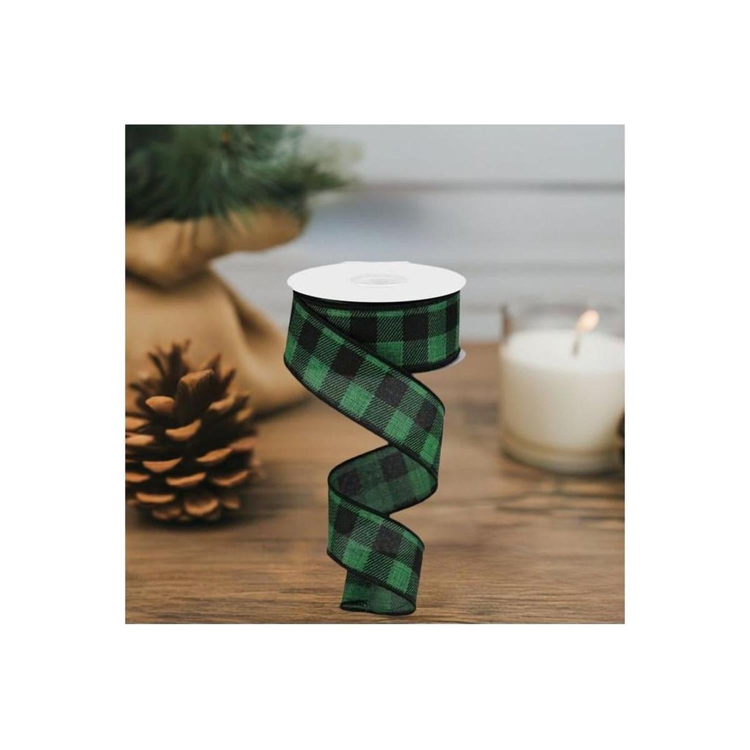 Shop For 1.5" Printed Plaid Check Ribbon: Emerald Green (10 Yards) at Michelle's aDOORable Creations