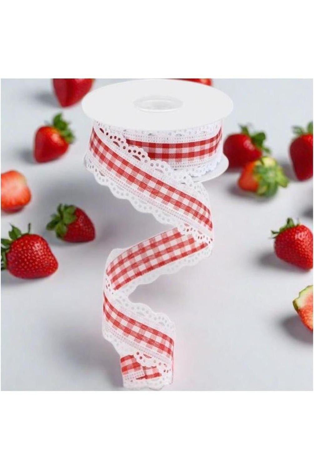 1.5" Scalloped Edge Gingham Ribbon: Red & White (10 Yard)
