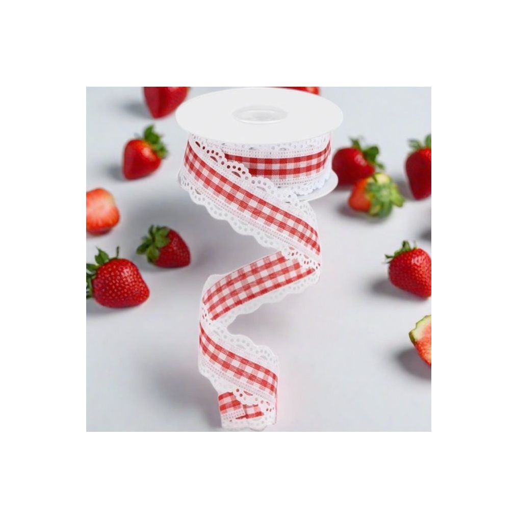 Shop For 1.5" Scalloped Edge Gingham Ribbon: Red & White (10 Yard) at Michelle's aDOORable Creations