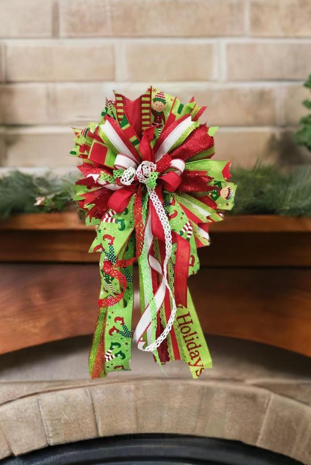 1.5" Scalloped Edge Ribbon: Red/Lime Green (10 Yards)