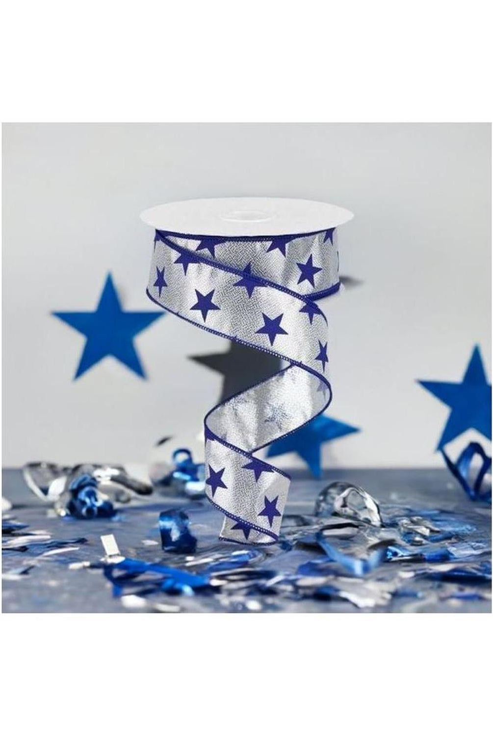 Shop For 1.5" Stars on Metallic Ribbon: Silver (10 Yards) at Michelle's aDOORable Creations