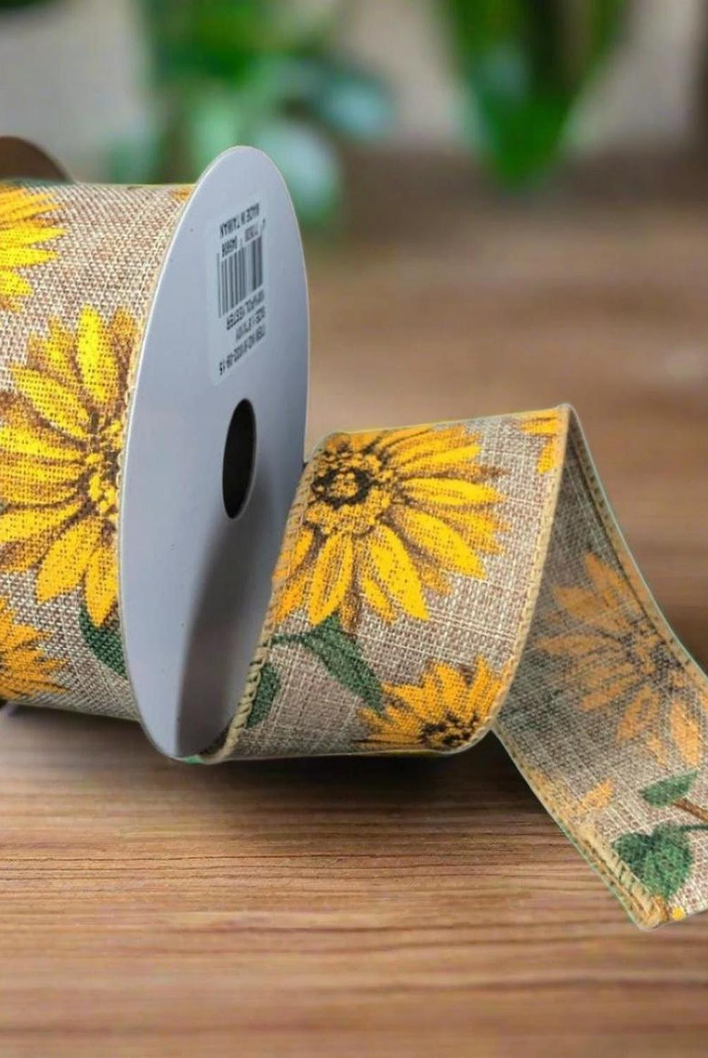 Shop For 1.5" Sunflowers Linen Ribbon: Light Natural (10 Yards) at Michelle's aDOORable Creations