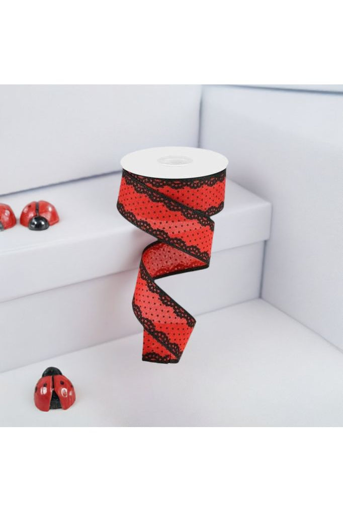 1.5" Swiss Dots Lace Edge Ribbon: Red (10 Yards) - Michelle's aDOORable Creations - Wired Edge Ribbon