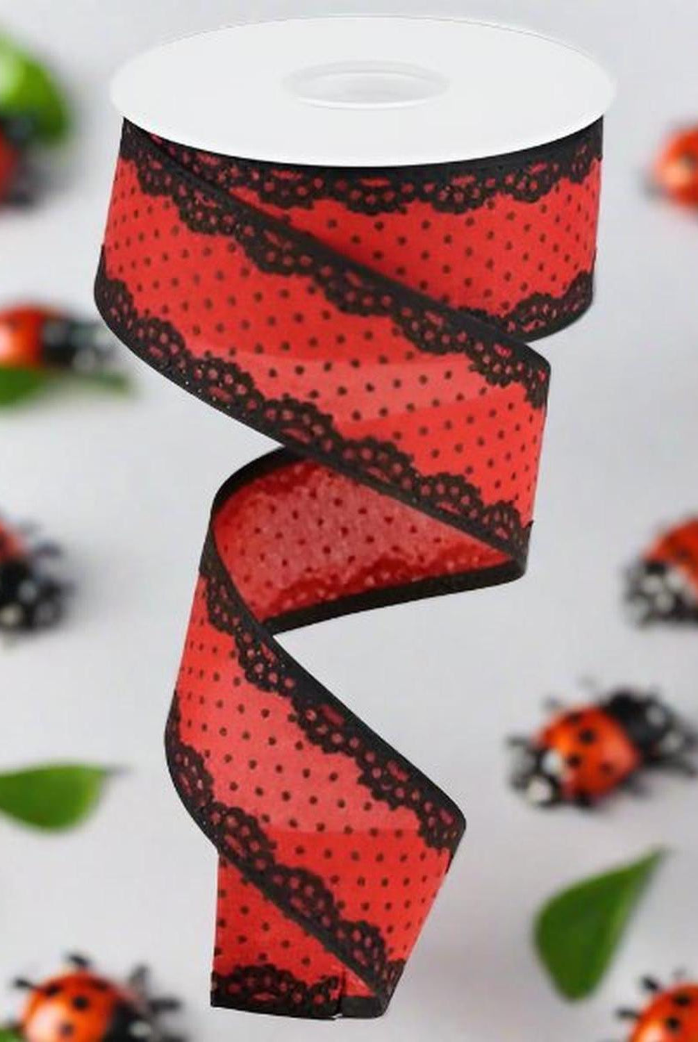 1.5" Swiss Dots Lace Edge Ribbon: Red (10 Yards)