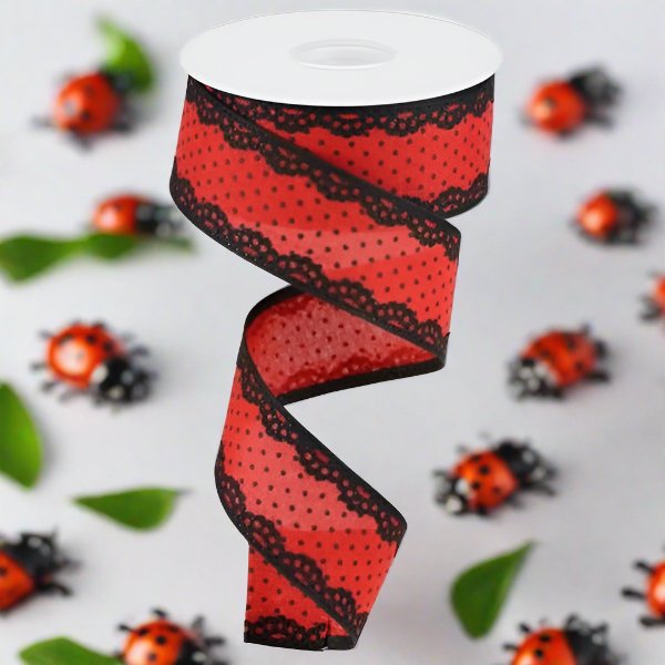 Shop For 1.5" Swiss Dots Lace Edge Ribbon: Red (10 Yards) at Michelle's aDOORable Creations