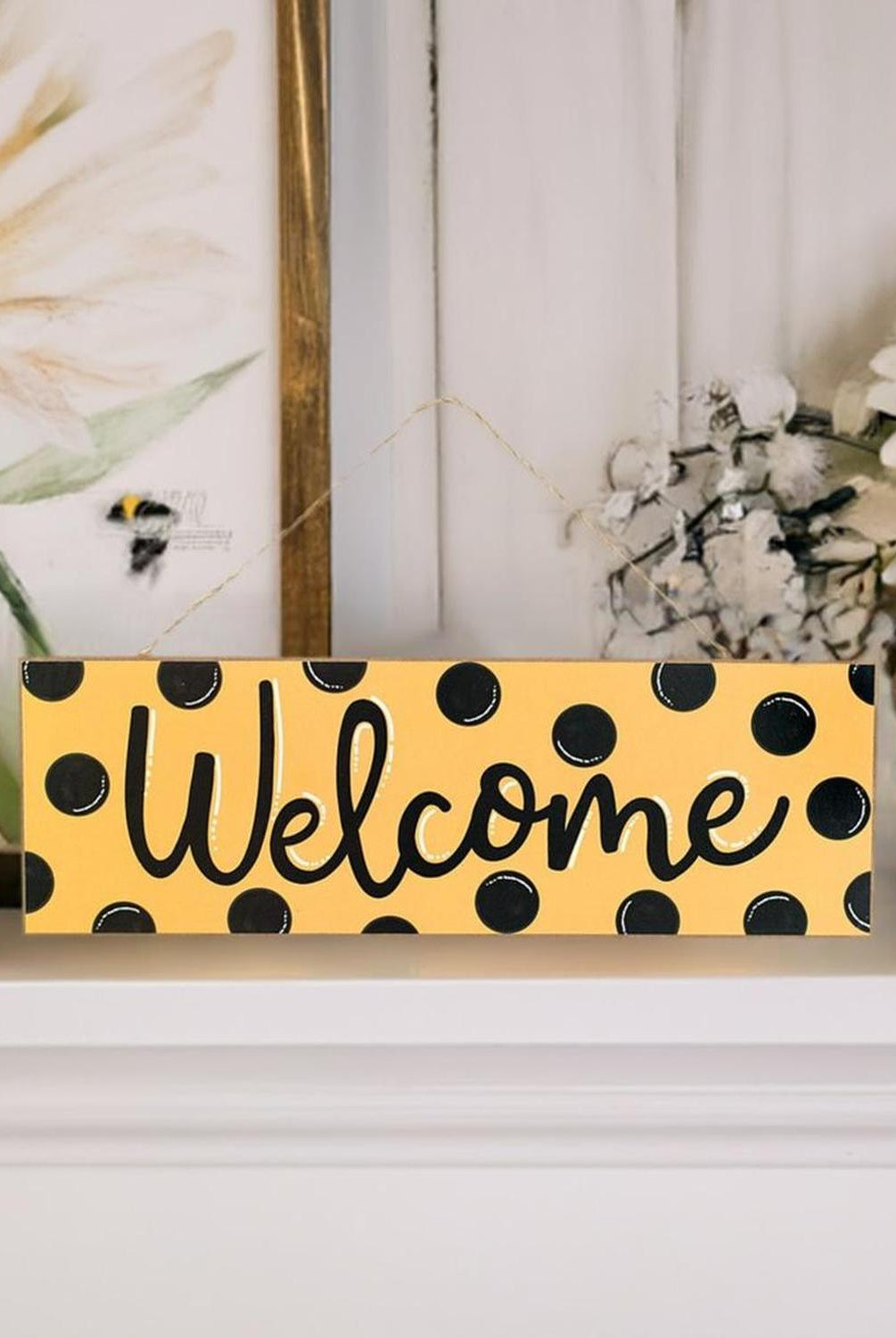 15" Wood Sign: Yellow Black Welcome