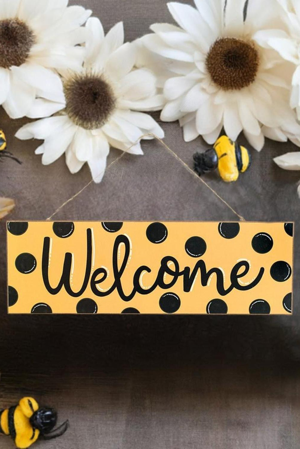 15" Wood Sign: Yellow Black Welcome