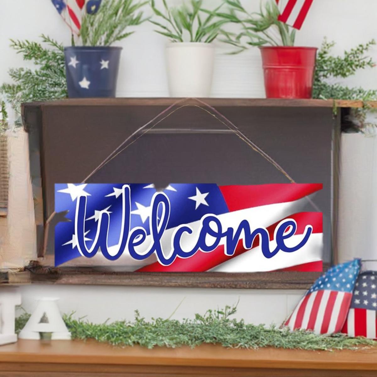 Shop For 15" Wooden Sign: Welcome Patriotic Flag at Michelle's aDOORable Creations