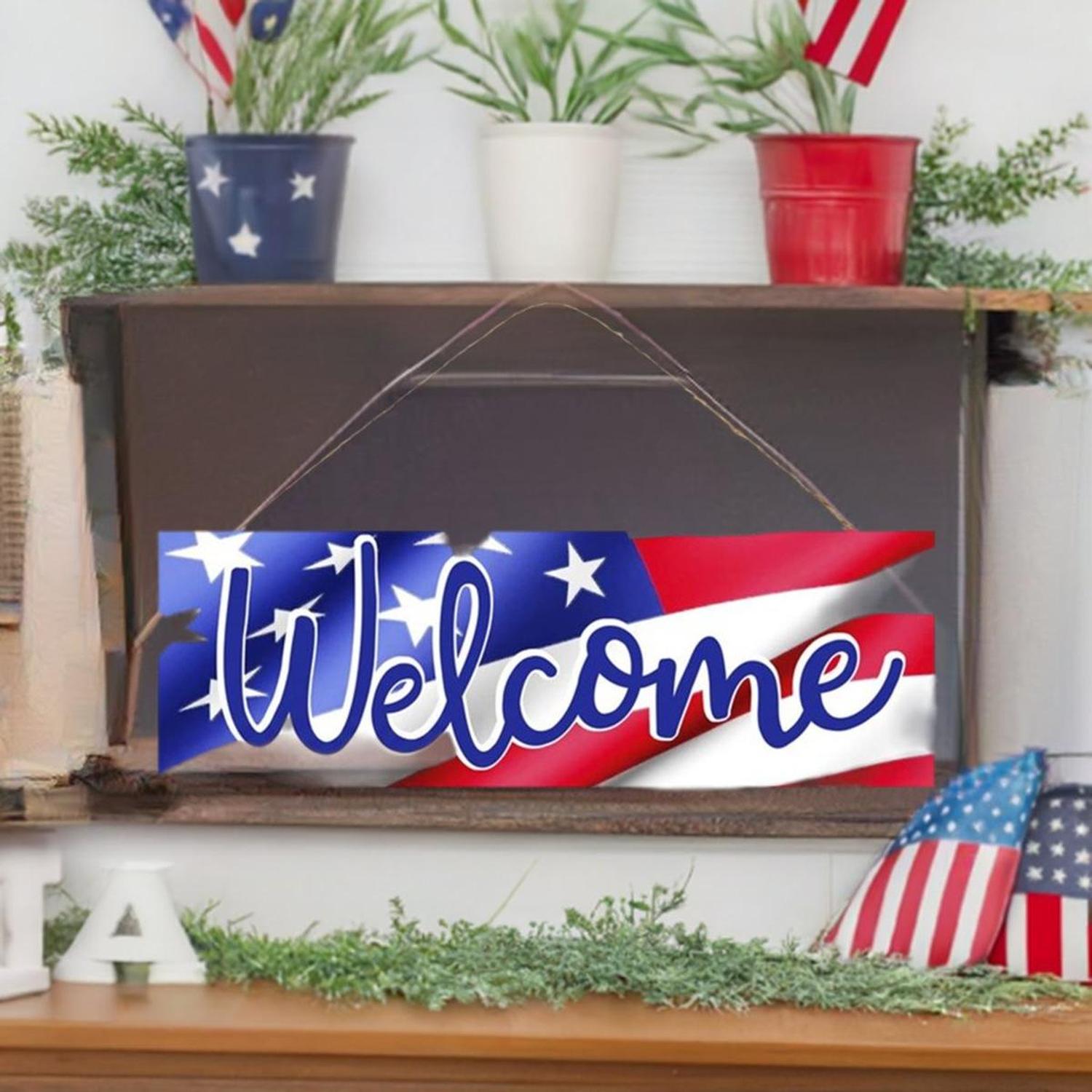 Shop For 15" Wooden Sign: Welcome Patriotic Flag at Michelle's aDOORable Creations