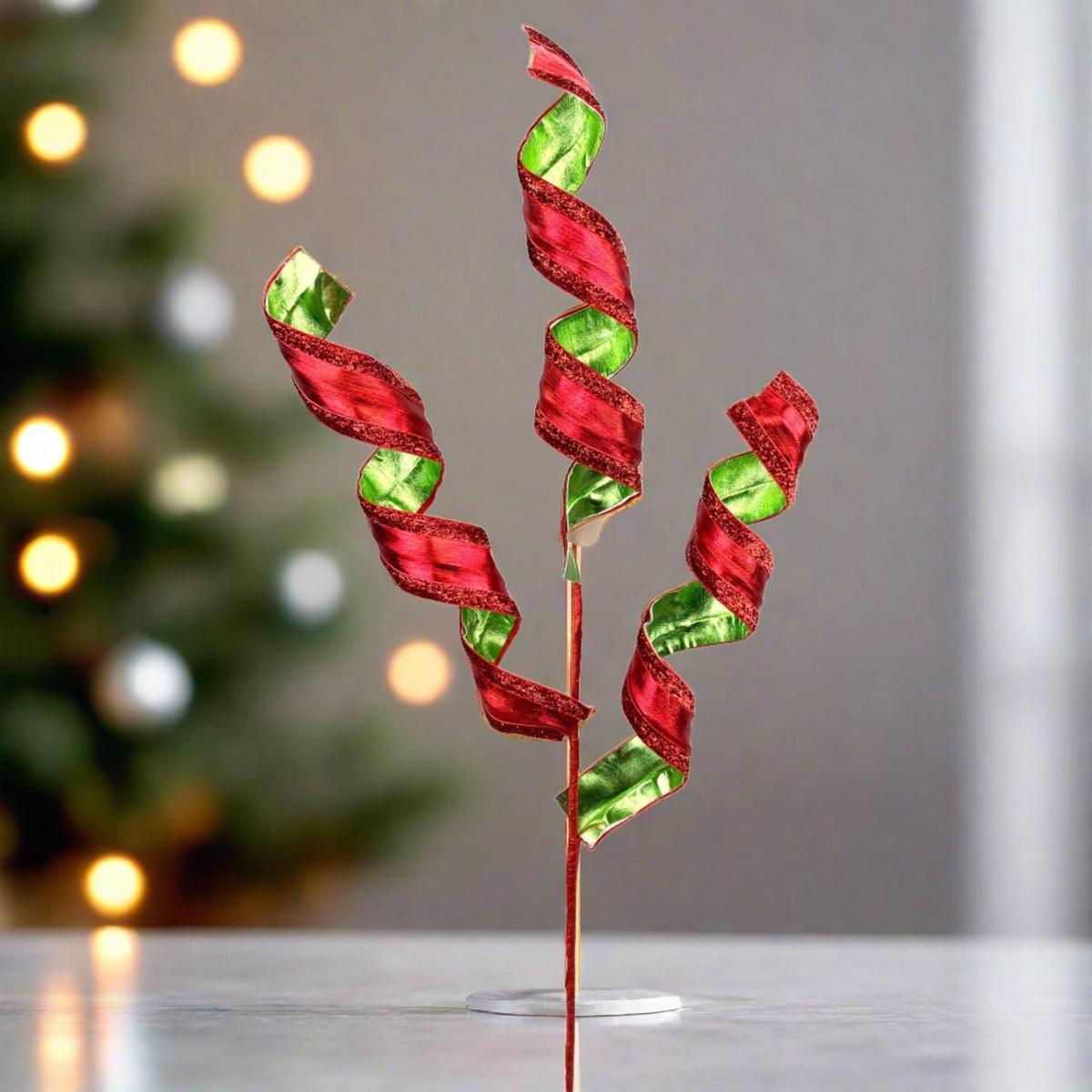 Shop For 16" Metallic Curly Spray: Red & Green at Michelle's aDOORable Creations