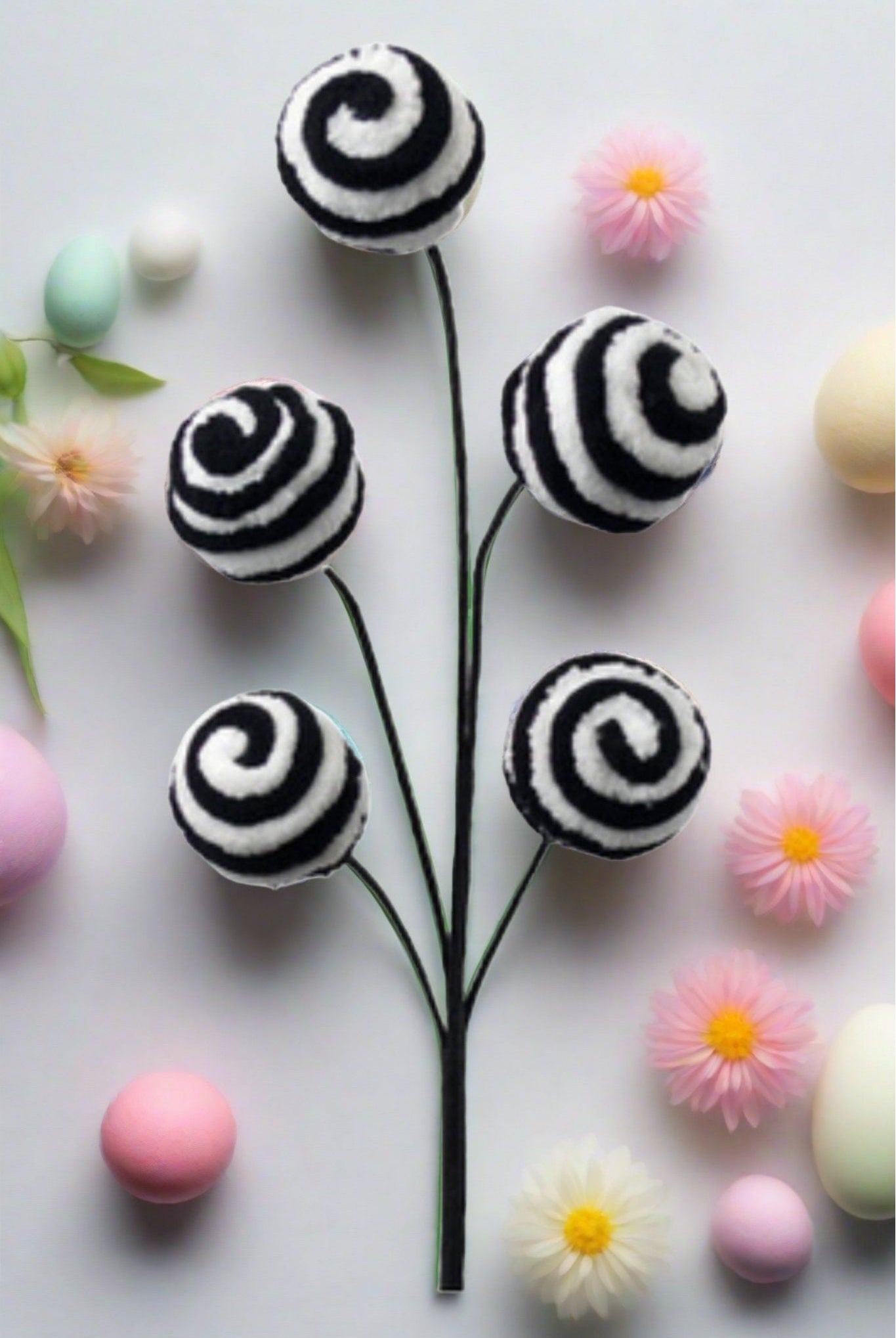 18" Black & White Twirl Ball Pick - Michelle's aDOORable Creations - Sprays and Picks